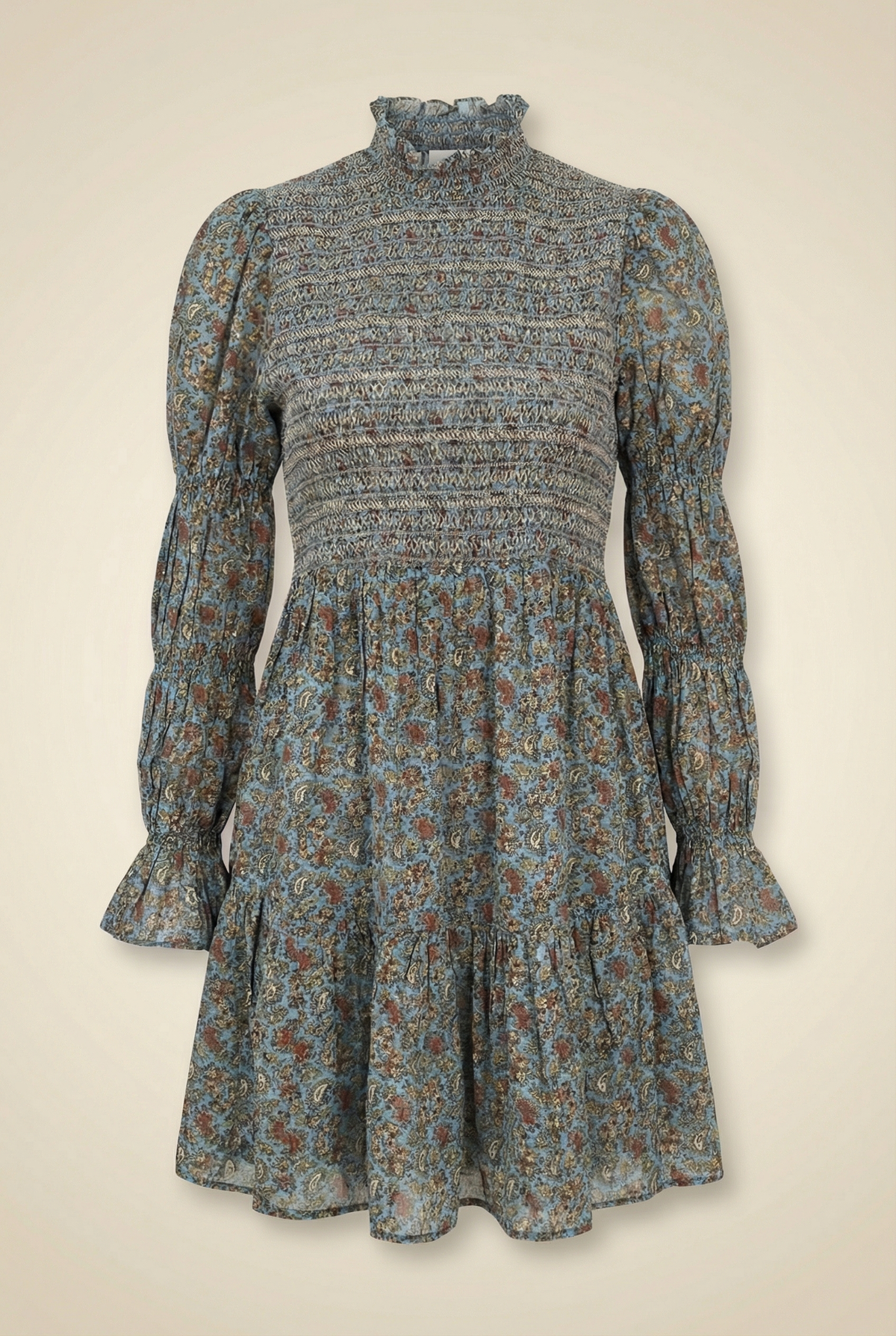 Caille Tisbury Paisley Floral Print Smocked Embroidered Mini