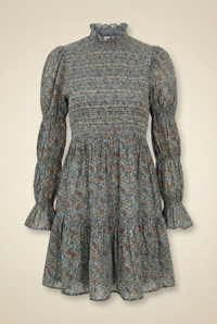 Caille Tisbury Paisley Floral Print Smocked Embroidered Mini