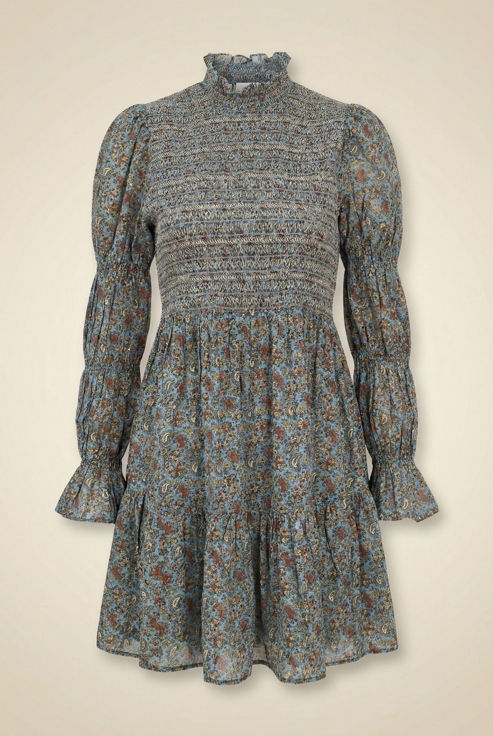 Caille Tisbury Paisley Floral Print Smocked Embroidered Mini