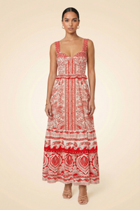 Farm Rio River Ride Linen-Blend Bustier Dress - model