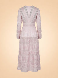 LoveShackFancy Lace Long-Sleeve Button Maxi (mauve/pink) — back