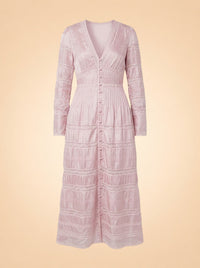 LoveShackFancy Lace Long-Sleeve Button Maxi (mauve/pink) — front