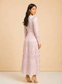 LoveShackFancy Lace Long-Sleeve Button Maxi (mauve/pink) — detail