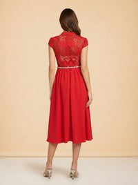 Lace-trimmed Crêpe Midi Dress model_back