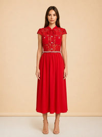 Lace-trimmed Crêpe Midi Dress model_front