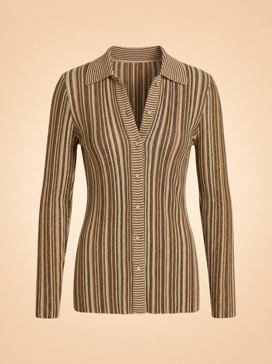 Landon metallic striped ribbed-knit cardigan ghost_front