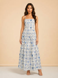 Lima Tiered Printed Linen Maxi Dress — Agua by Agua Bendita