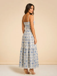 Lima Tiered Printed Linen Maxi Dress — Agua by Agua Bendita