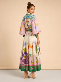Lou Benesch Seeker Belted Printed Ramie Shirt Dress model_over_shoulder