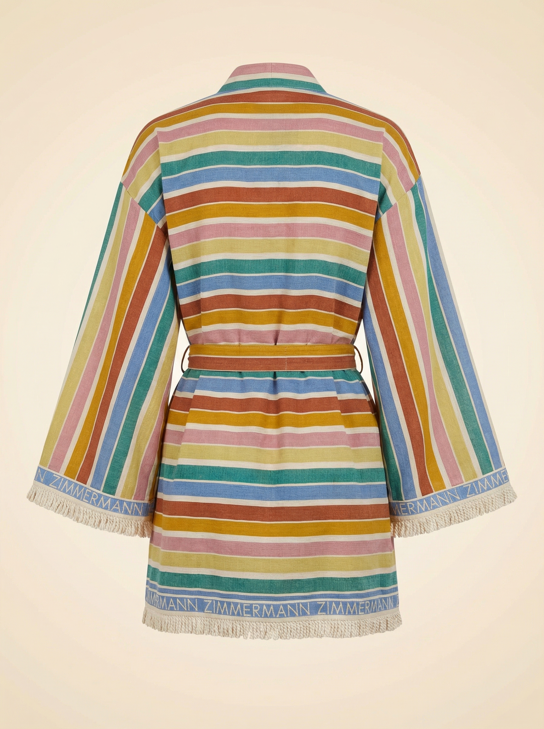 Everley Belted Fringed Striped Cotton-Voile Robe - back