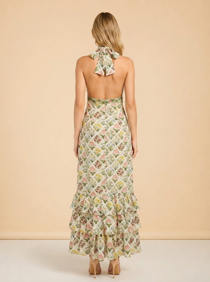 Magnolia Magdalena-Print Linen Maxi Dress