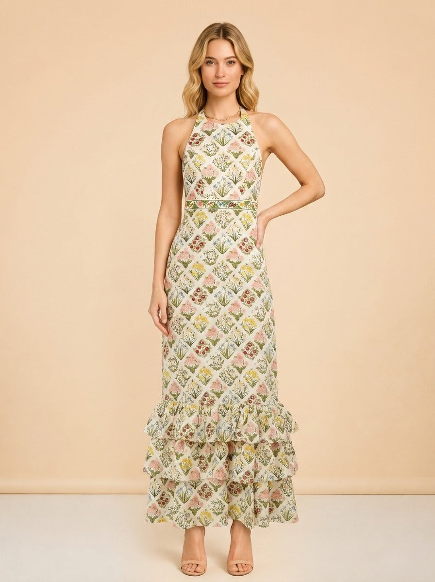Magnolia Magdalena-Print Linen Maxi Dress