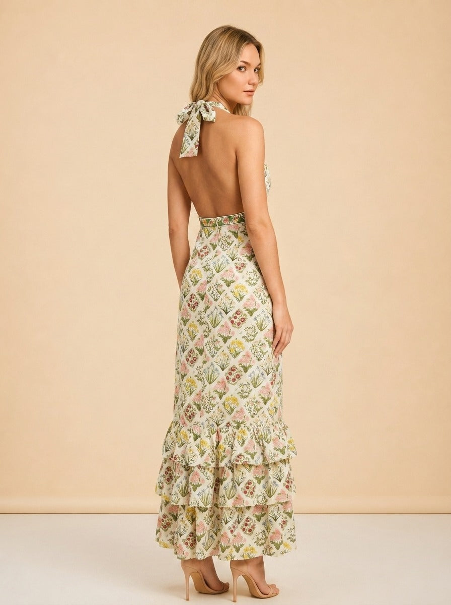 Magnolia Magdalena-Print Linen Maxi Dress