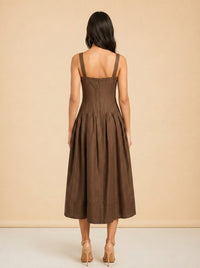 Makenna Linen Corset Midi Dress – Cigar model_back
