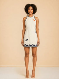 Alémais Marine Mini Dress (cream whale/nautical) — on model, front