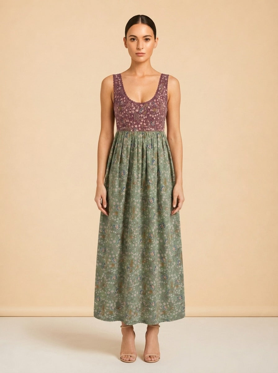 Maroon & green dress model_front