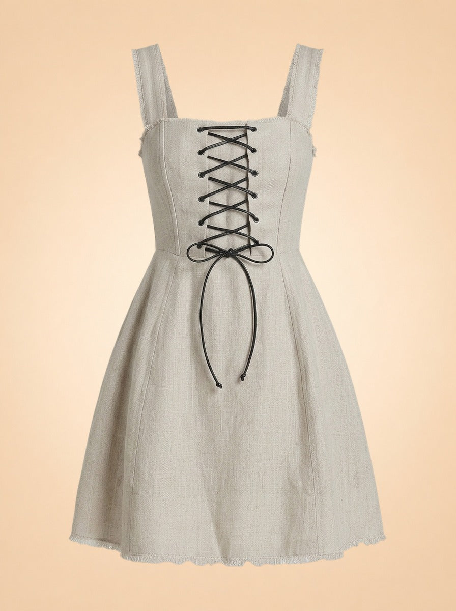 STAUD Mini Sutton Dress — Natural — front