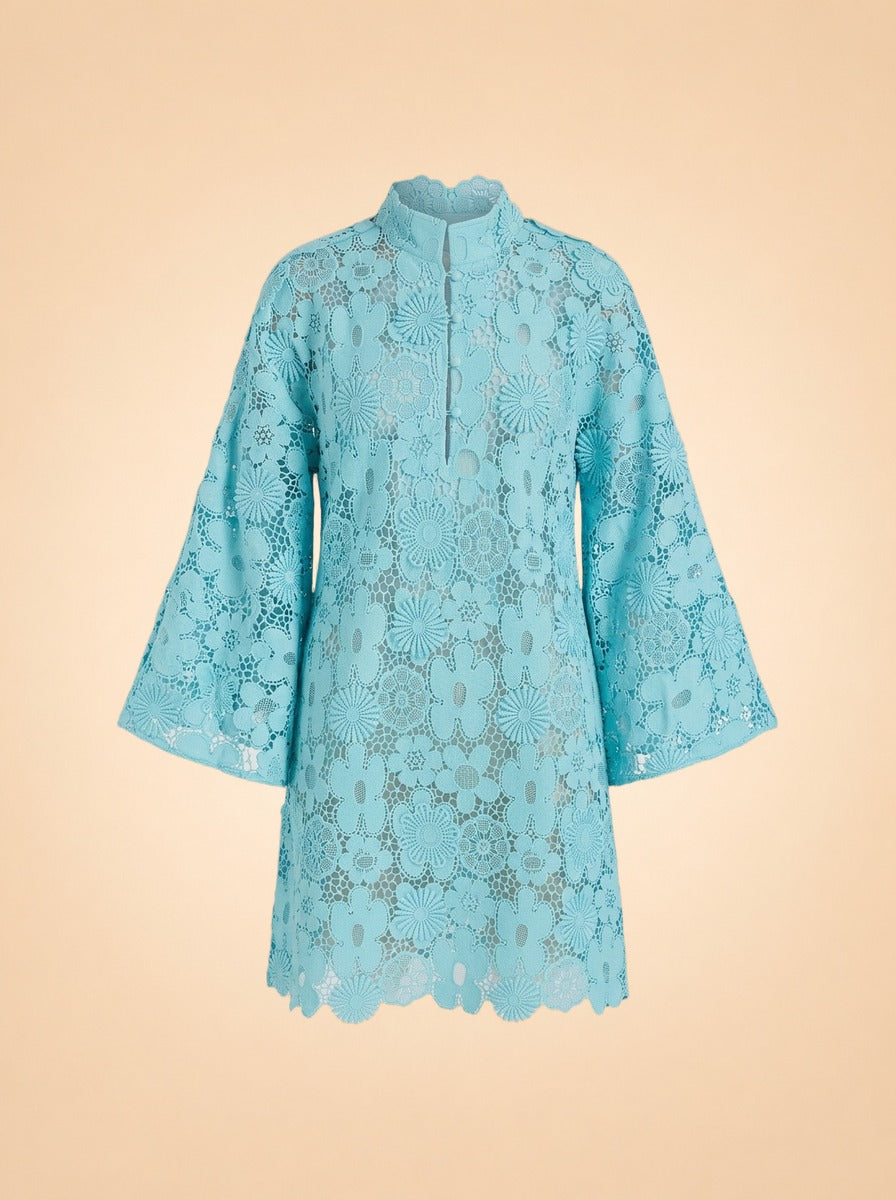 Mod Floral Lace Mini Caftan ghost_front