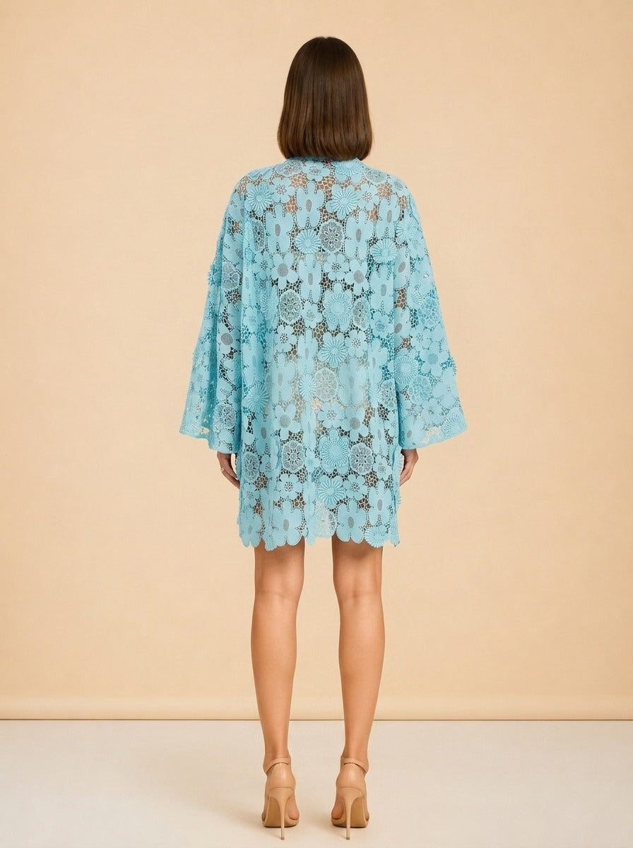Mod Floral Lace Mini Caftan model_back