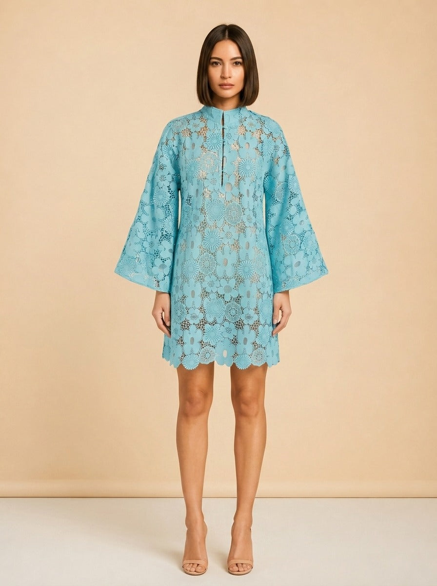 Mod Floral Lace Mini Caftan model_front
