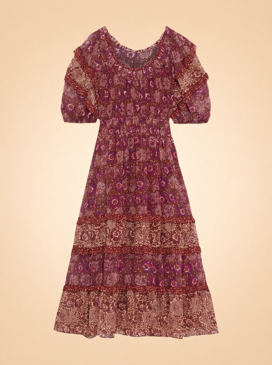 Naysa Tiered Printed Fil Coupé Silk and Lurex-Blend Midi Dress