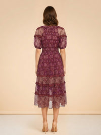 Naysa Tiered Printed Fil Coupé Silk and Lurex-Blend Midi Dress
