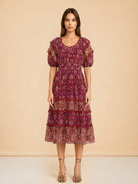Naysa Tiered Printed Fil Coupé Silk and Lurex-Blend Midi Dress