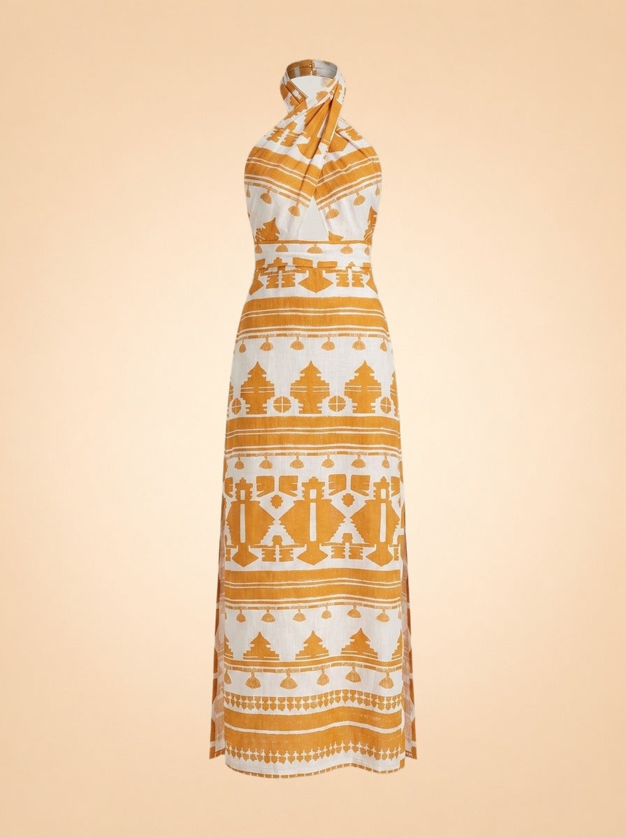 Net Sustain Facundo Manana Soleada Printed Organic Linen Maxi Dress ghost_front