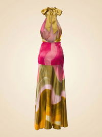 Dafne Abstract Wave Halter Gown - back