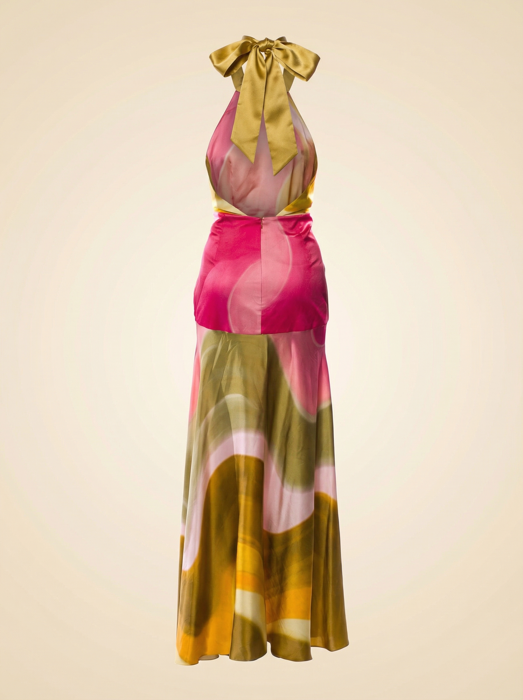 Dafne Abstract Wave Halter Gown - back