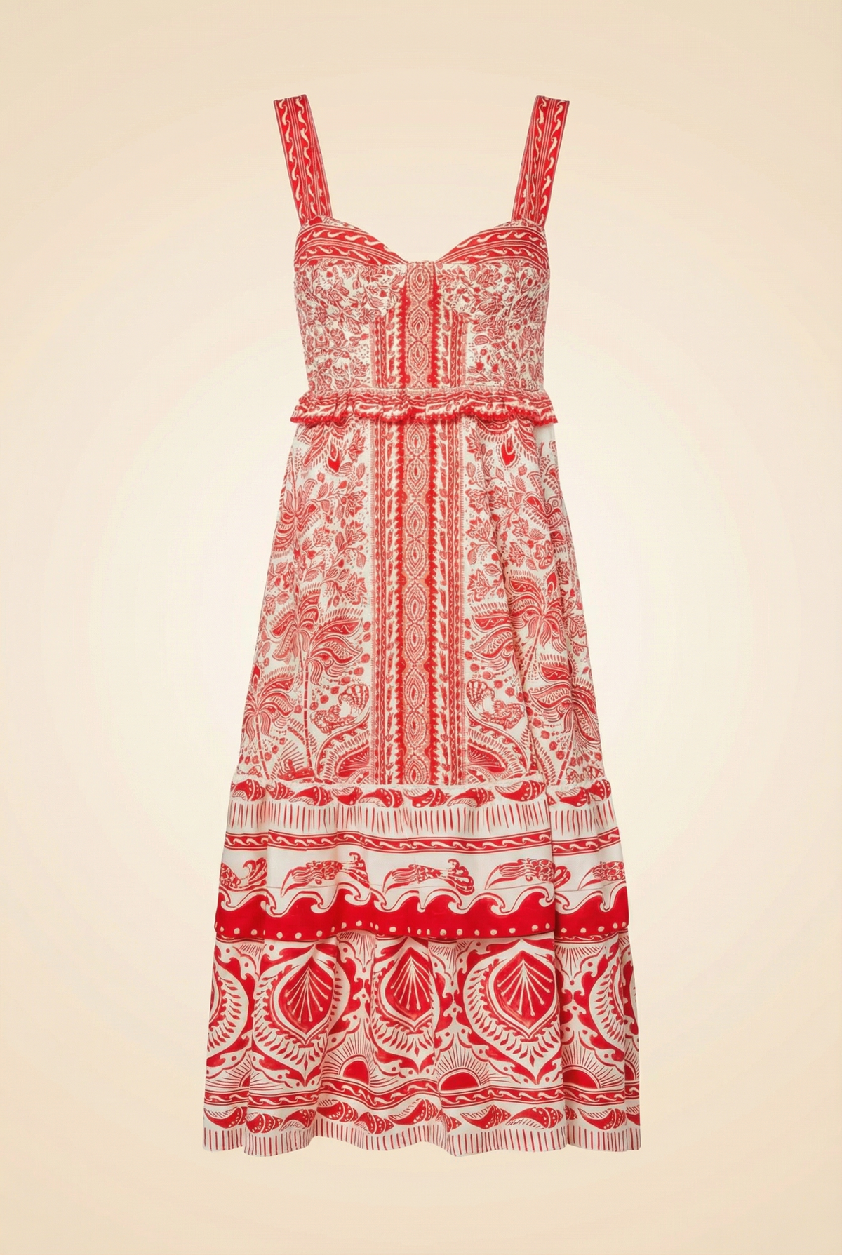 Farm Rio River Ride Linen-Blend Bustier Dress