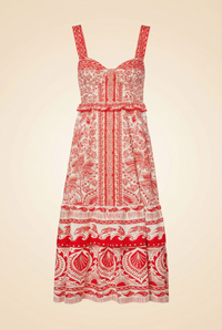 Farm Rio River Ride Linen-Blend Bustier Dress