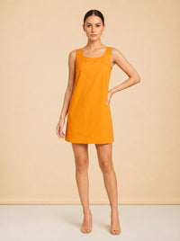 Frame Orange Silk Tank Shift Dress — on model, front