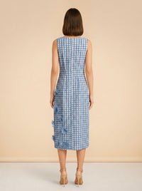 Origami Ginham Print Poplin Round Neck Sleeveless 3D Flower Dress model_back