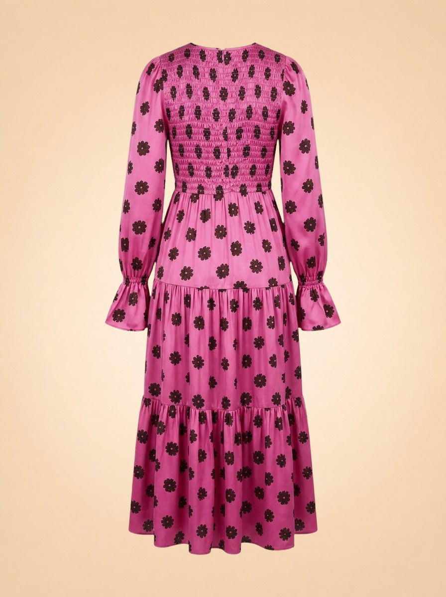 Petra Pink Retro Floral Shirred Dress ghost_back