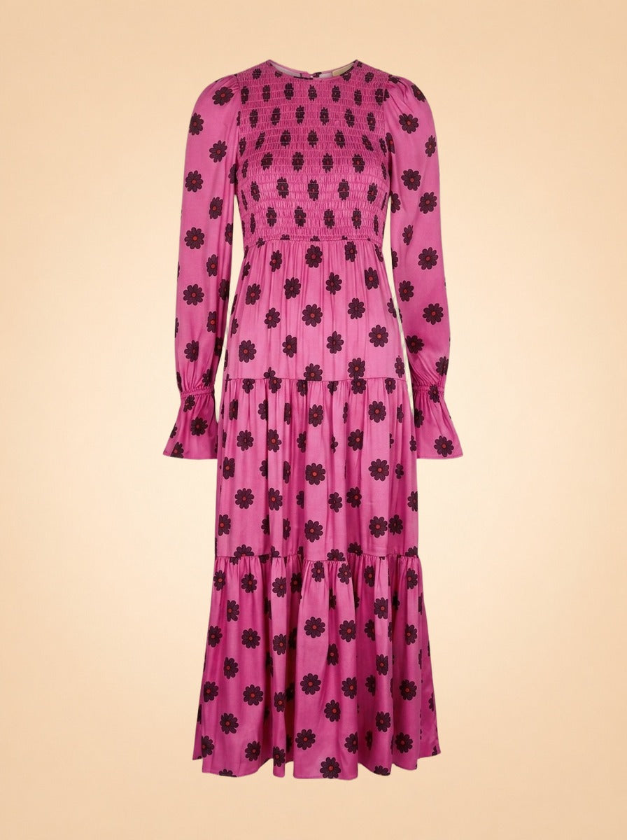 Petra Pink Retro Floral Shirred Dress ghost_front