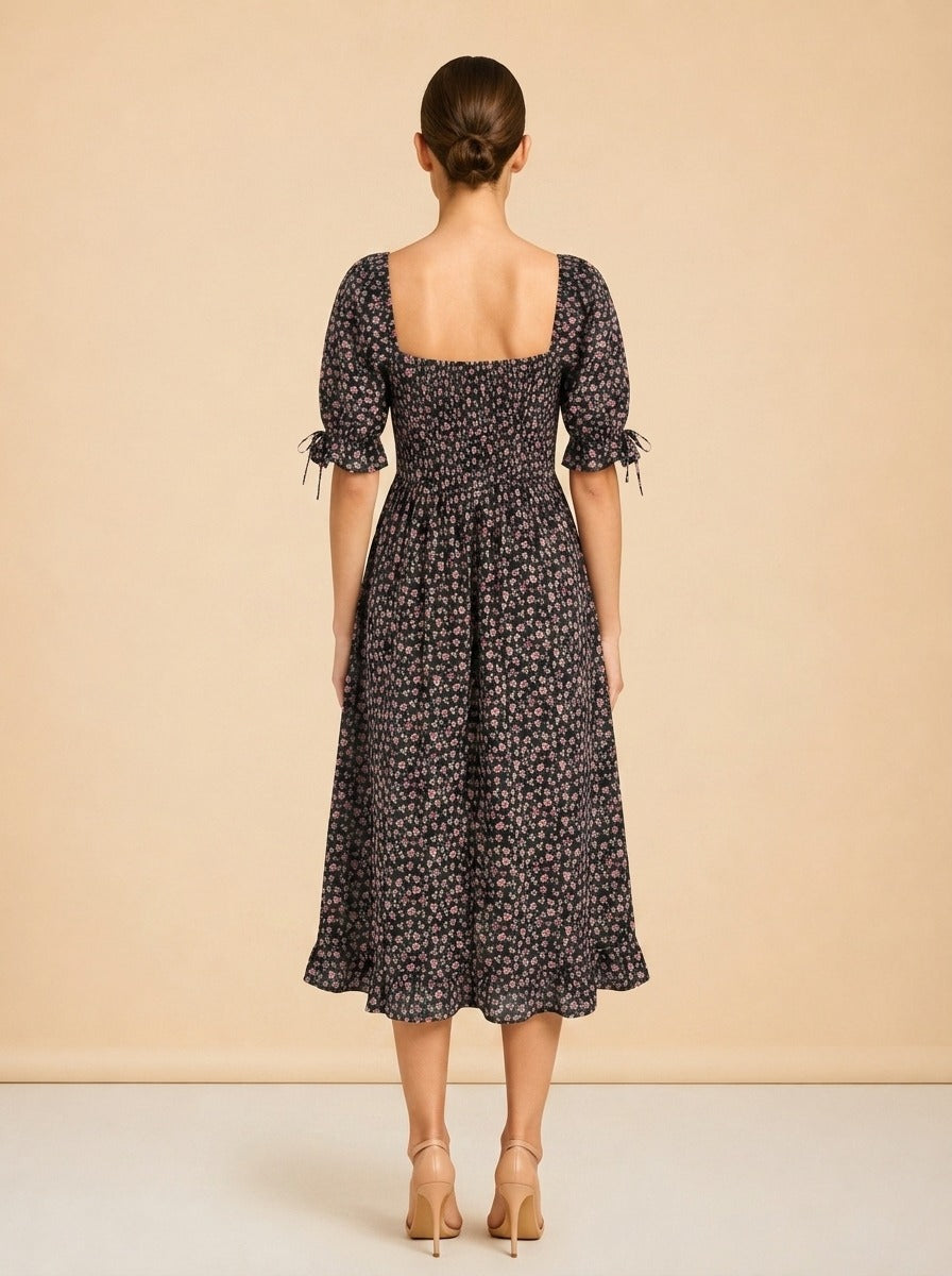 Pink & black floral dress model_back