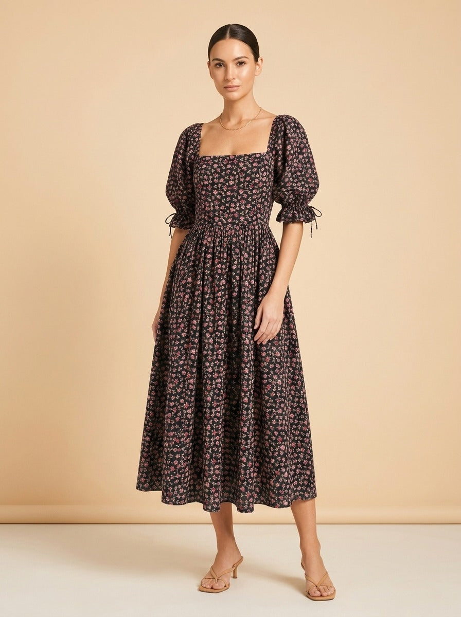 Pink & black floral dress model_front