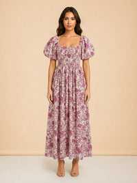 Pink floral dress model_front