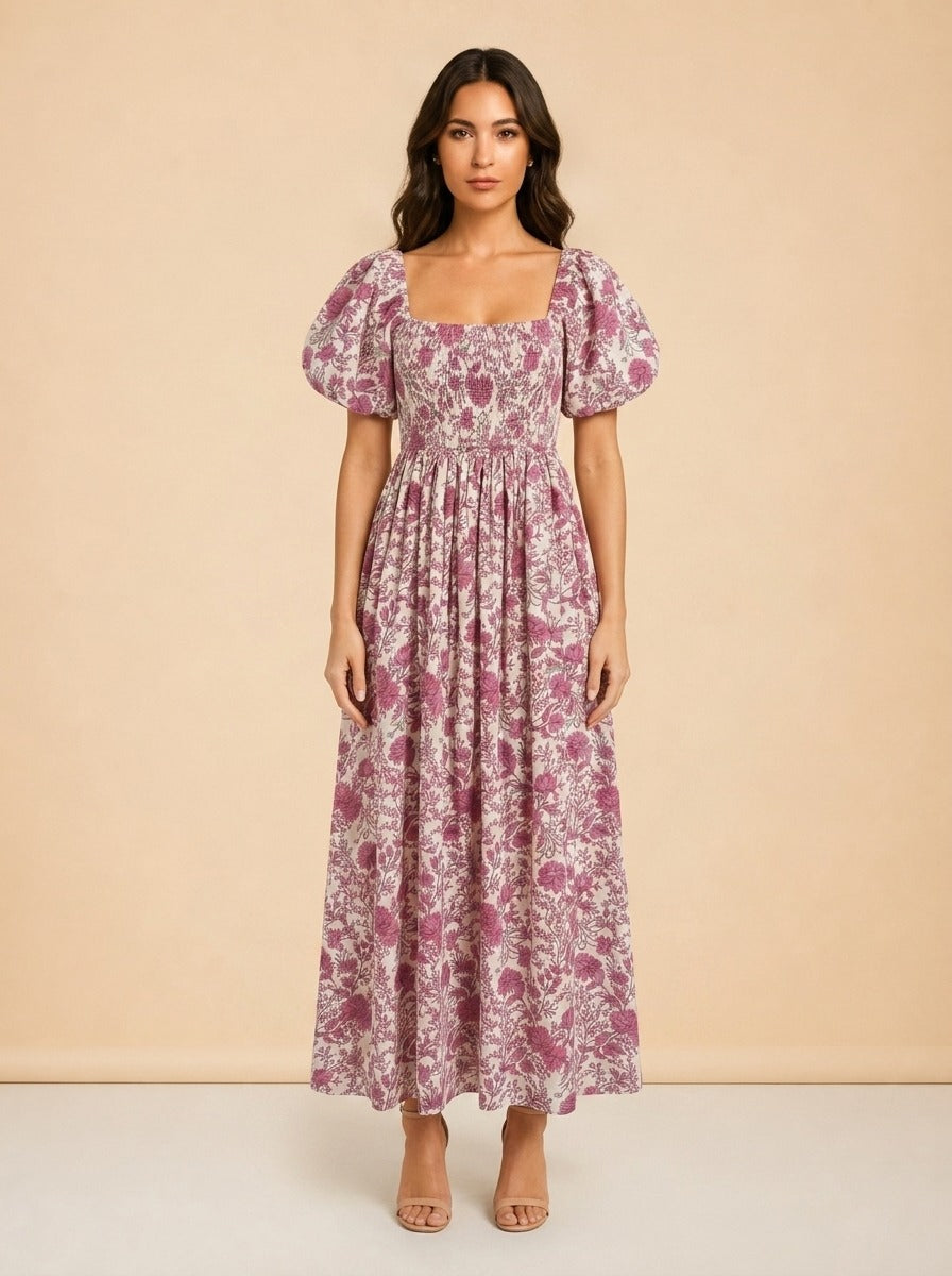 Pink floral dress model_front