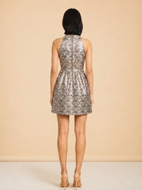 PINK FLORAL JACQUARD MINI DRESS model_back