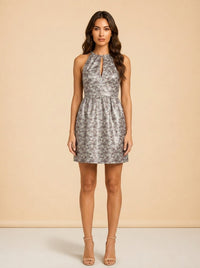 PINK FLORAL JACQUARD MINI DRESS model_front