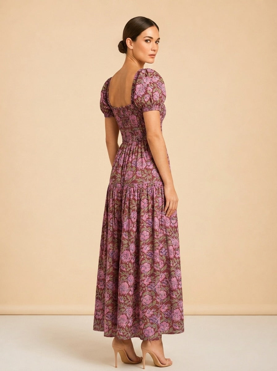 Pink & green dress model_over_shoulder