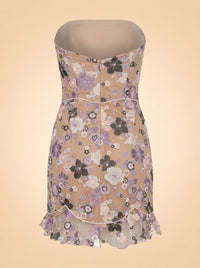 Posy Mini Dress Strapless Purple Morning Bloom ghost_back
