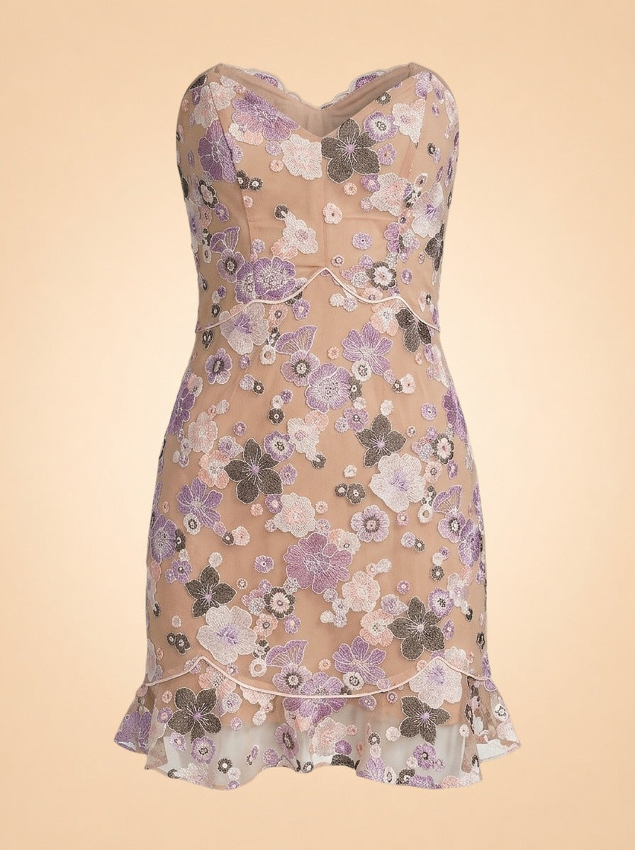 Posy Mini Dress Strapless Purple Morning Bloom ghost_front