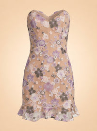 Posy Mini Dress Strapless Purple Morning Bloom ghost_front