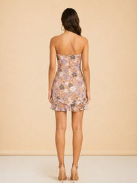 Posy Mini Dress Strapless Purple Morning Bloom model_back