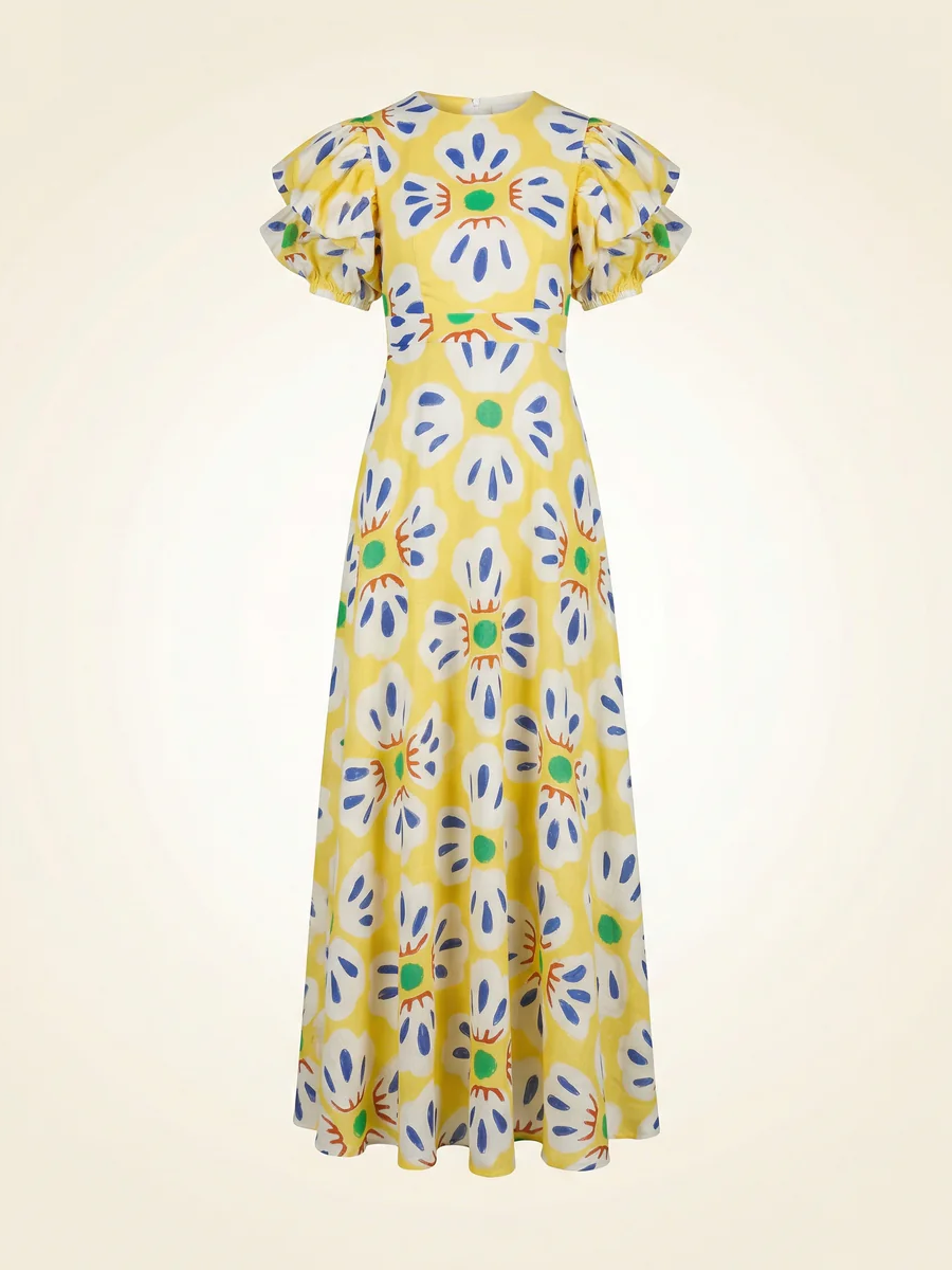 Open Back Puff Sleeved Maxi Dress