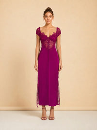 Purple Casey Lace-Inset Midi Dress model_front