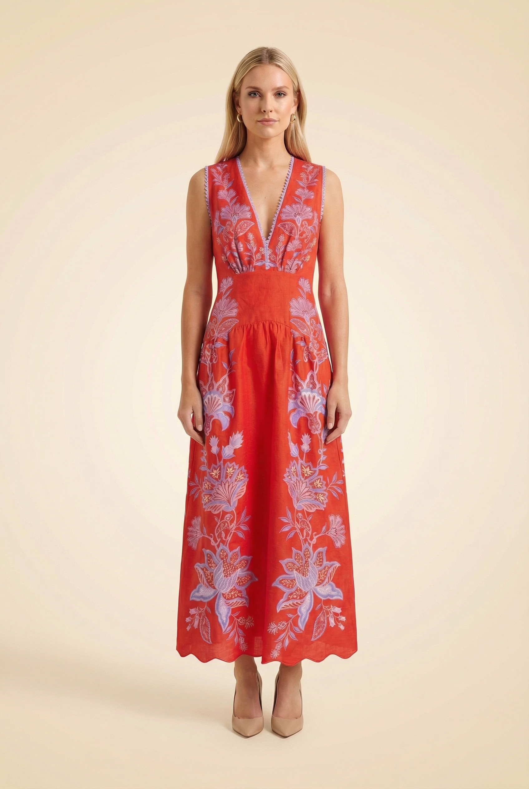 Porcelain Garden Linen Midi-Dress
